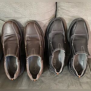 Two pair of size 10 Clark’s men’s slip on shoes